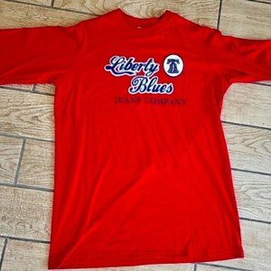 Liberty Blues Jeans Co. Men's Large T-Shirt Red w/Embroidered Logo Liberty Bell